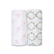 Lulujo Cotton Swaddle - Bows & Rose Trellis 2 Pack - Princess and the Pea Boutique