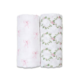 Lulujo Cotton Swaddle - Bows & Rose Trellis 2 Pack - Princess and the Pea Boutique