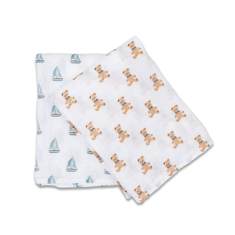 Lulujo Cotton Swaddle - Vintage Bear & Sailboat 2 Pack - Princess and the Pea Boutique