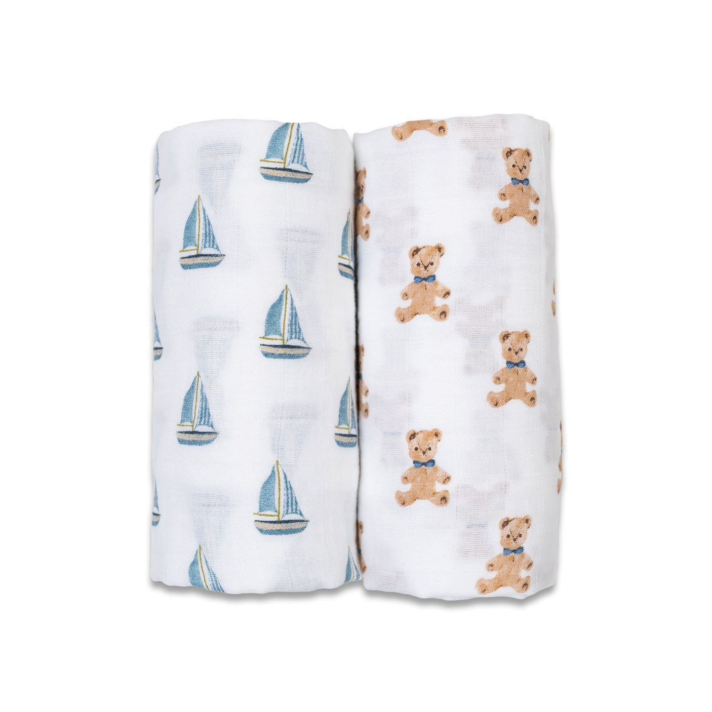 Lulujo Cotton Swaddle - Vintage Bear & Sailboat 2 Pack - Princess and the Pea Boutique