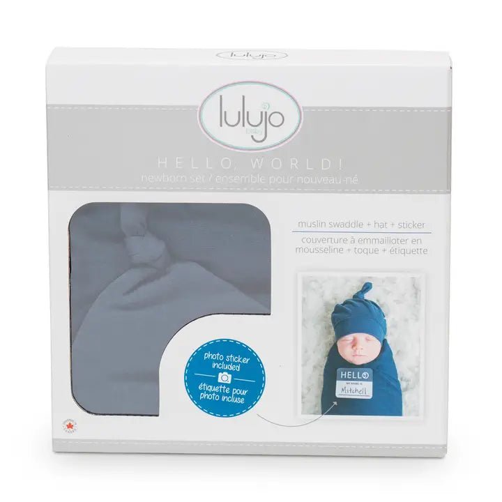 Lulujo Hello World Hat & Swaddle Sets - Navy - Princess and the Pea Boutique