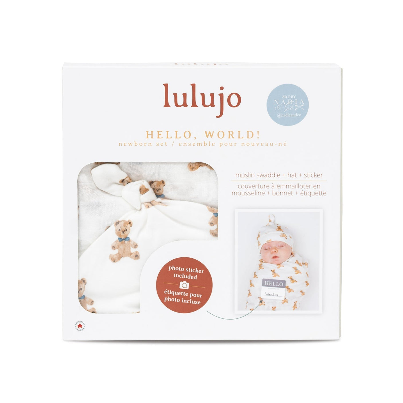 Lulujo Hello World Hat & Swaddle Sets - Vintage Bear - Princess and the Pea Boutique