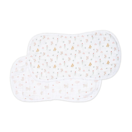 Lulujo Muslin Burp Cloths Burp Cloths - 2pk Kitty+Flower - Princess and the Pea Boutique