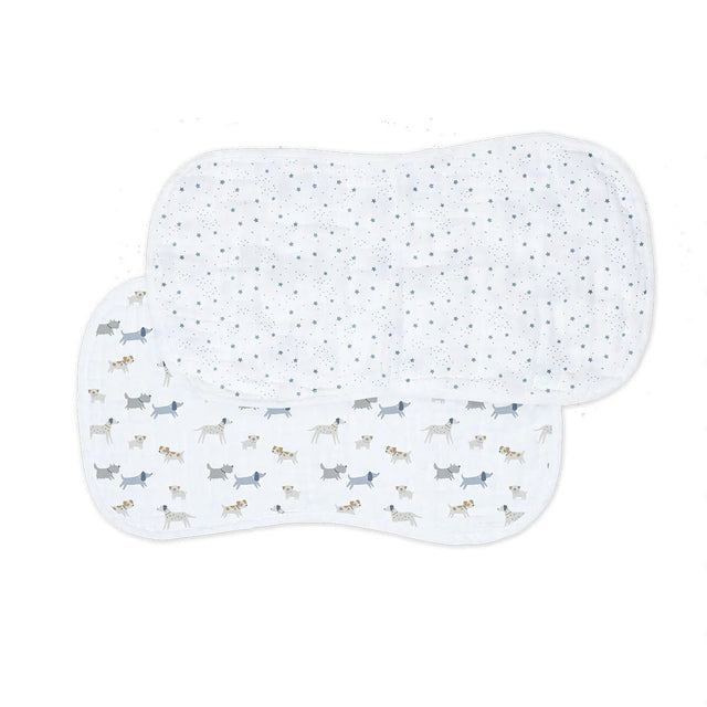 Lulujo Muslin Burp Cloths Burp Cloths - 2pk Puppy+Stars - Princess and the Pea Boutique