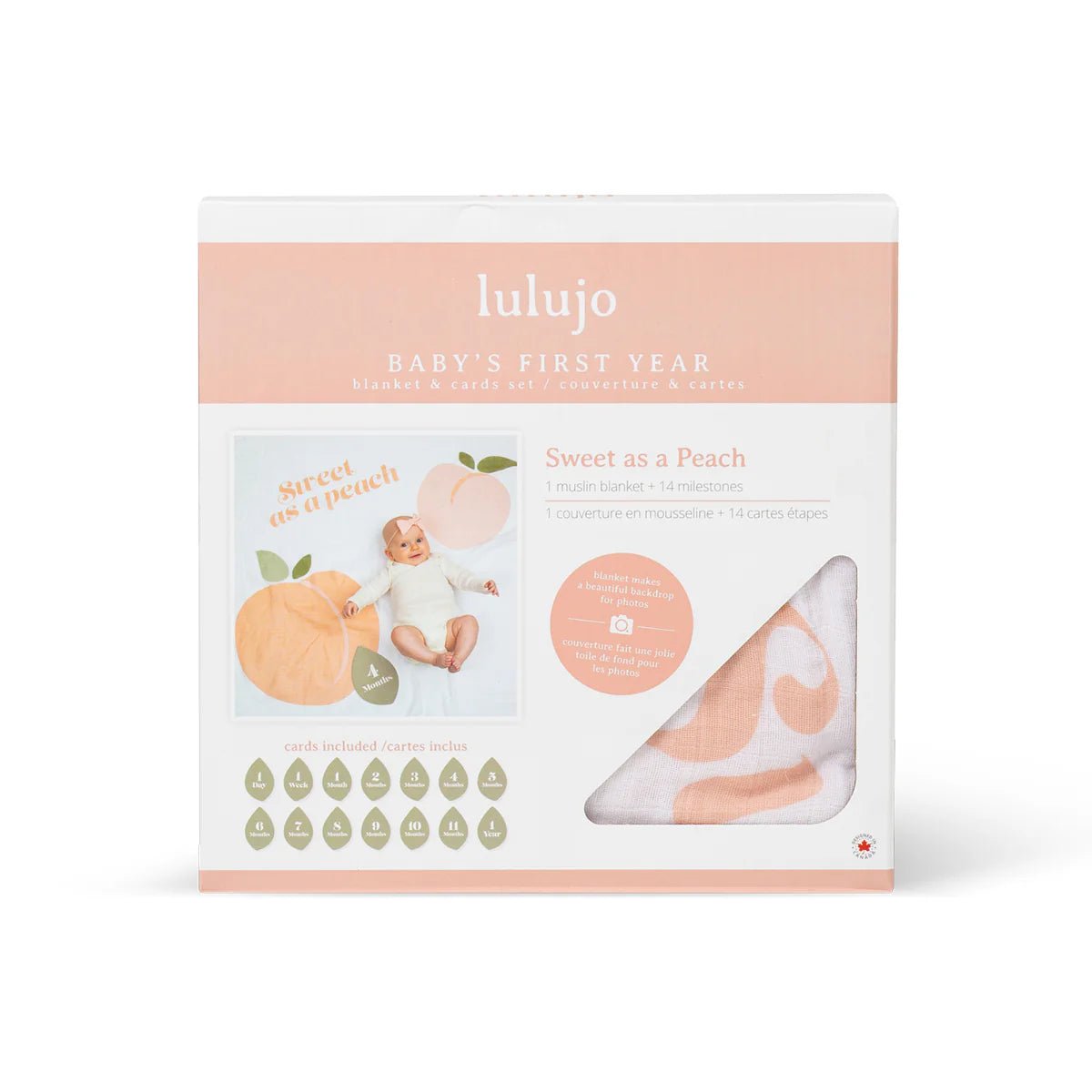 Lulujo Sweet as a Peach - Milestone Blanket - Princess and the Pea Boutique