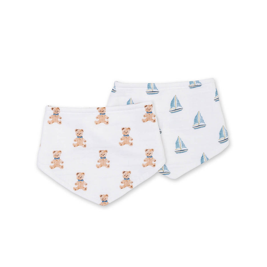 Lulujo Vintage Bears & Sailboats - Bandana Bibs - Princess and the Pea Boutique