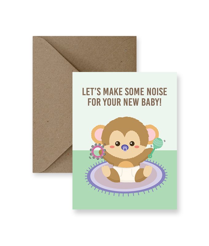 Make Some Noise Baby Monkey Card - Princess and the Pea Boutique