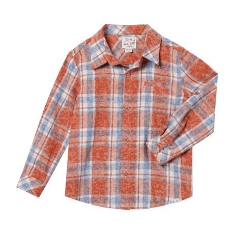 Me & Henry ATWOOD woven shirt rust/blue washed plaid - Princess and the Pea Boutique