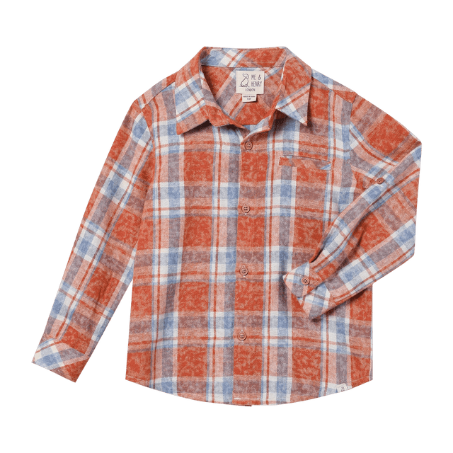 Me & Henry ATWOOD woven shirt rust/blue washed plaid - Princess and the Pea Boutique