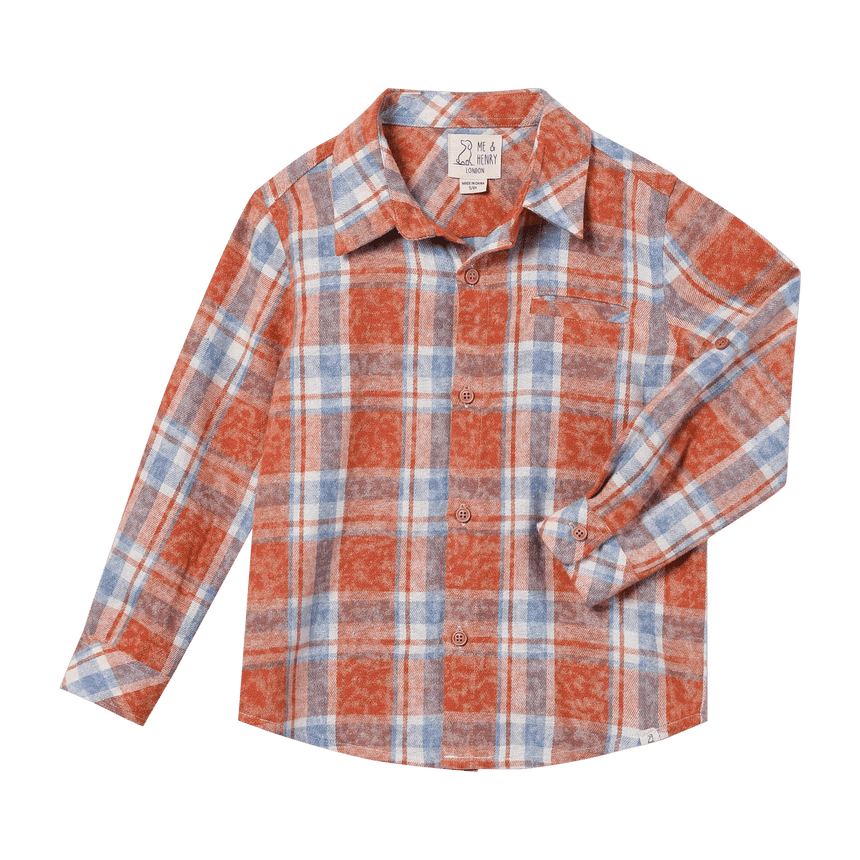 Me & Henry ATWOOD woven shirt rust/blue washed plaid - Princess and the Pea Boutique