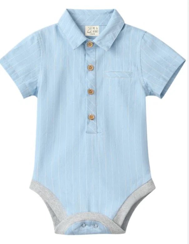 Me & Henry Helford Woven onesie - Chambray - Princess and the Pea Boutique