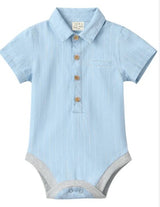 Me & Henry Helford Woven onesie - Chambray - Princess and the Pea Boutique