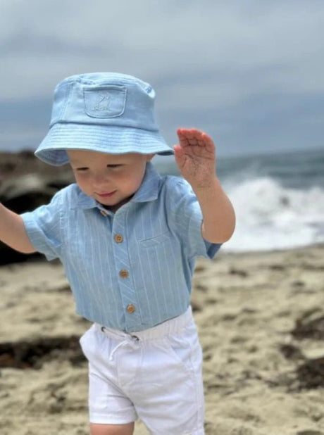 Me & Henry Helford Woven onesie - Chambray - Princess and the Pea Boutique