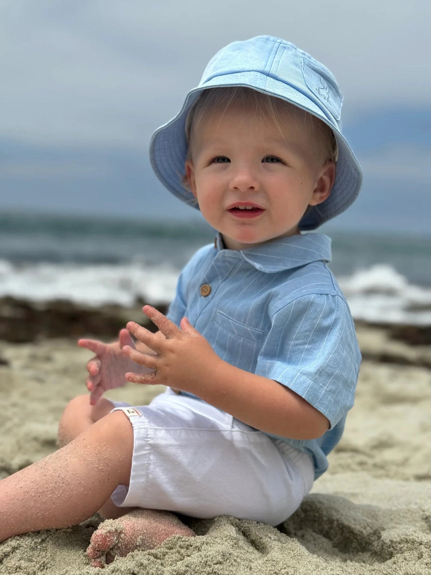 Me & Henry Helford Woven onesie - Chambray - Princess and the Pea Boutique