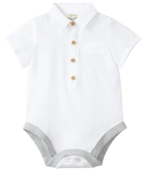Me & Henry Helford Woven onesie - White - Princess and the Pea Boutique