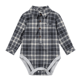 Me & Henry JASPER Beige/Blue brushed cotton plaid Woven Onesie - Princess and the Pea Boutique