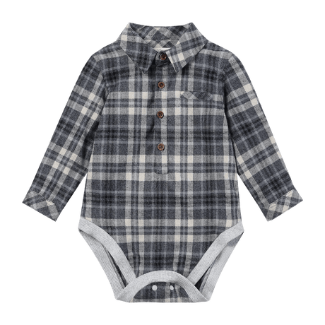 Me & Henry JASPER Beige/Blue brushed cotton plaid Woven Onesie - Princess and the Pea Boutique