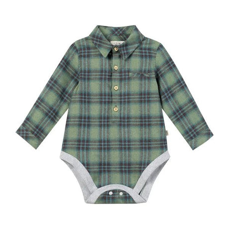 Me & Henry JASPER Green/Teal Plaid Woven Onesie - Princess and the Pea Boutique
