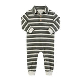 Me & Henry KINGSTON Sage/Cream Stripe Polo Romper - Princess and the Pea Boutique