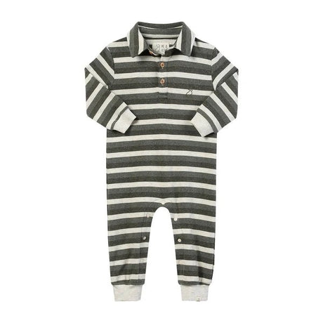 Me & Henry KINGSTON Sage/Cream Stripe Polo Romper - Princess and the Pea Boutique