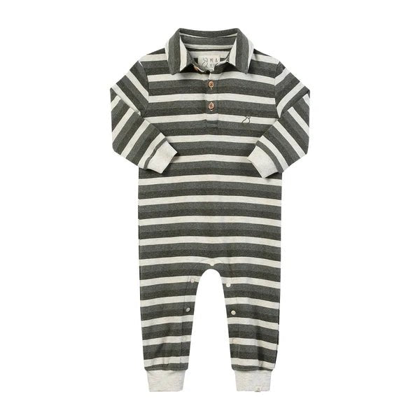 Me & Henry KINGSTON Sage/Cream Stripe Polo Romper - Princess and the Pea Boutique