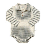 Me & Henry SEYMOUR Cream/Green Striped Polo Onesie - Princess and the Pea Boutique