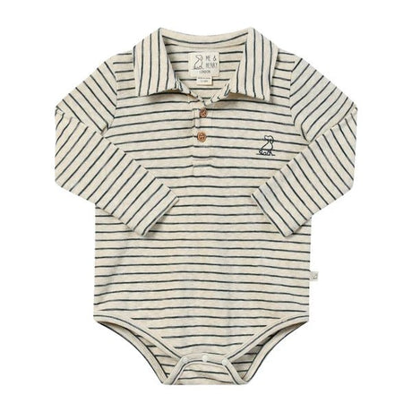 Me & Henry SEYMOUR Cream/Green Striped Polo Onesie - Princess and the Pea Boutique