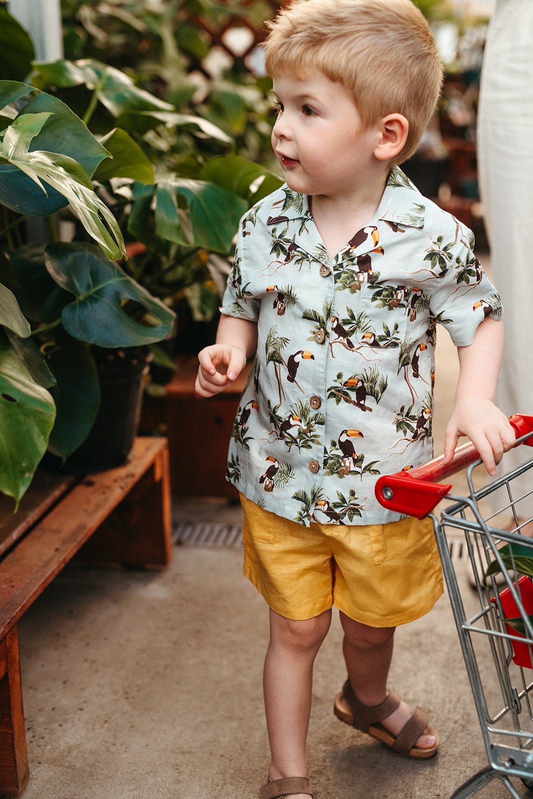 Milkbarn Blue Sky Toucan Linen Button - Up Shirt and Shorts Set - Princess and the Pea Boutique