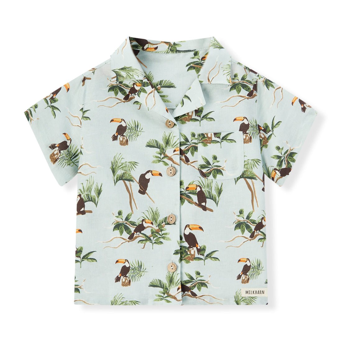 Milkbarn Blue Sky Toucan Linen Button - Up Shirt and Shorts Set - Princess and the Pea Boutique