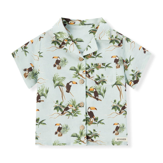 Milkbarn Blue Sky Toucan Linen Button - Up Shirt and Shorts Set - Princess and the Pea Boutique