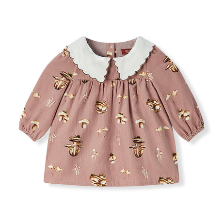 Milkbarn Corduroy Long Sleeve Collared Dress Mushrooms - Princess and the Pea Boutique