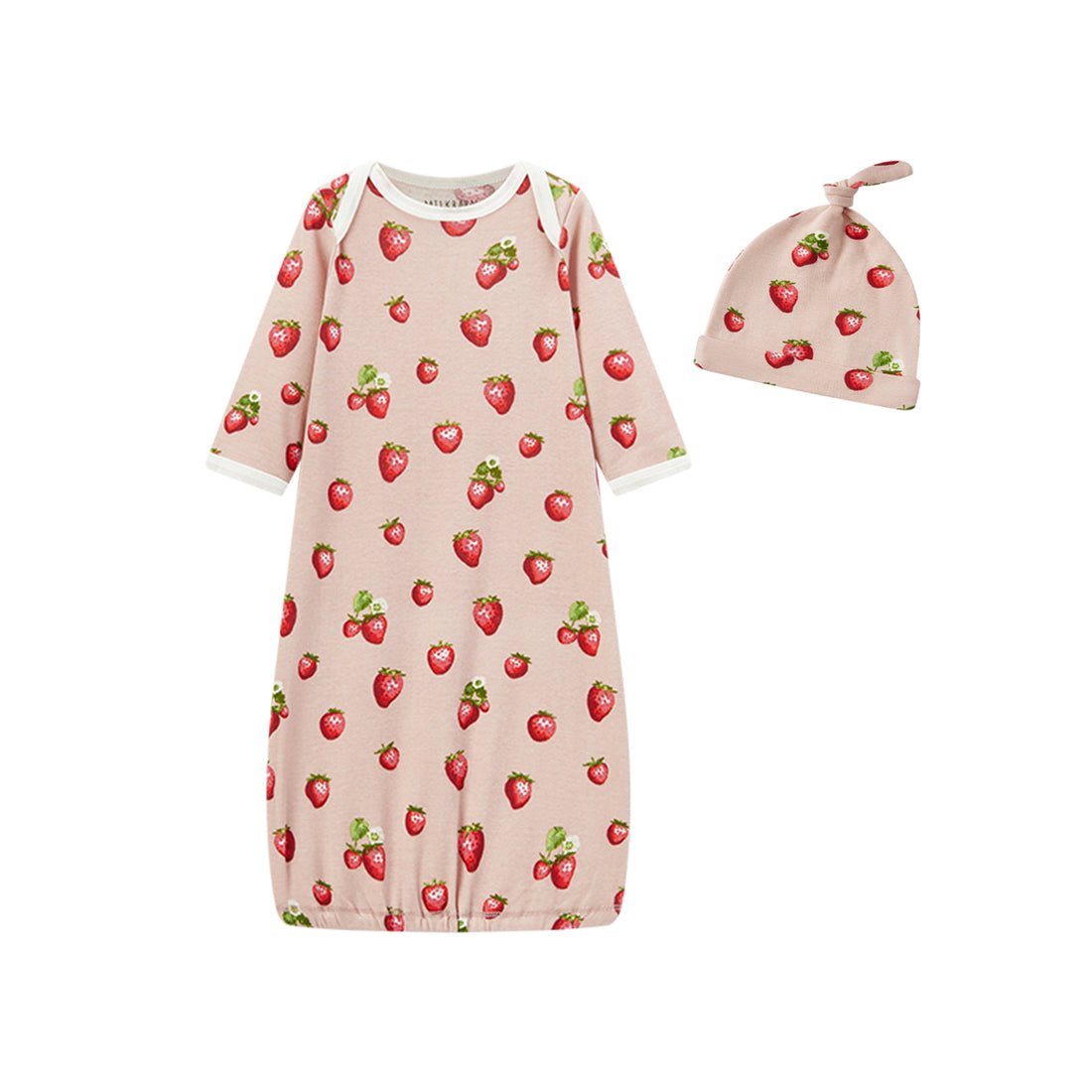 Milkbarn Organic Cotton NB Gown & Hat Set Strawberry 0 - 3M - Princess and the Pea Boutique