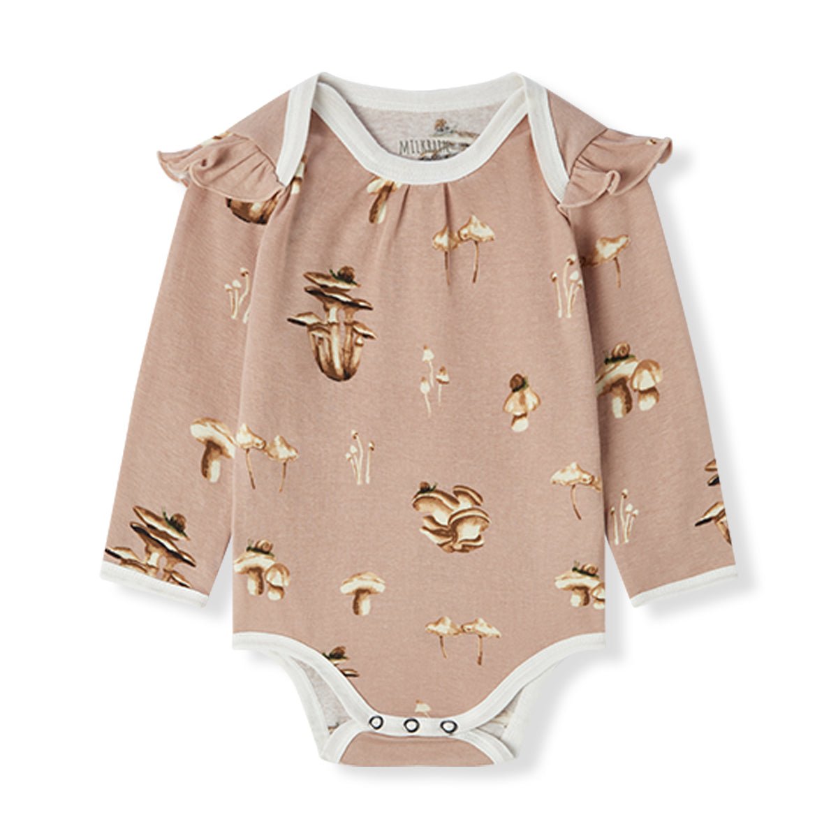 Milkbarn Organic Cotton Ruffle Long Sleeve One Piece Mushroom - Princess and the Pea Boutique