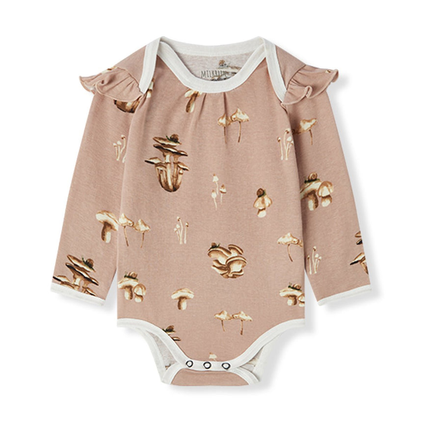 Milkbarn Organic Cotton Ruffle Long Sleeve One Piece Mushroom - Princess and the Pea Boutique