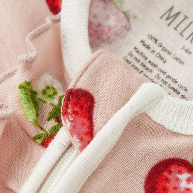Milkbarn Strawberry Organic Cotton Ruffle Footed Romper - Princess and the Pea Boutique