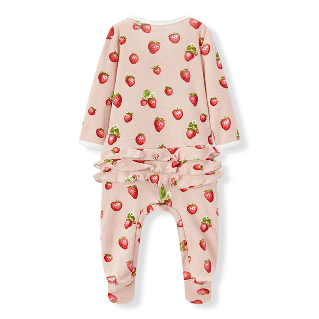 Milkbarn Strawberry Organic Cotton Ruffle Footed Romper - Princess and the Pea Boutique