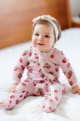 Milkbarn Strawberry Organic Cotton Ruffle Footed Romper - Princess and the Pea Boutique