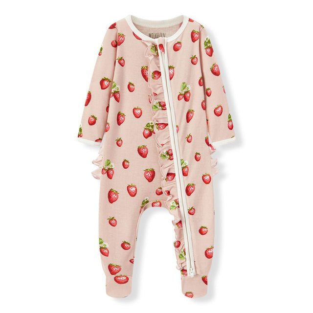 Milkbarn Strawberry Organic Cotton Ruffle Footed Romper - Princess and the Pea Boutique