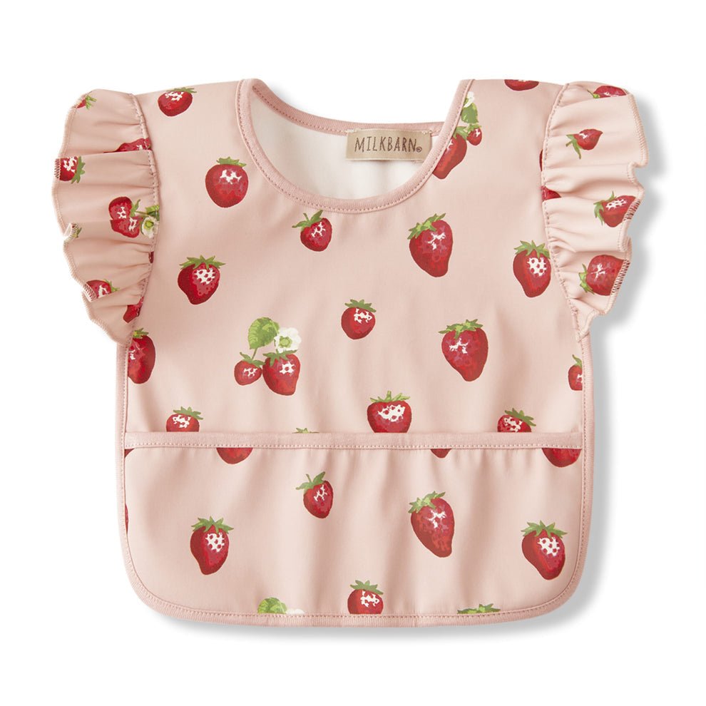 Milkbarn Strawberry Ruffle Pocket Bib - Princess and the Pea Boutique