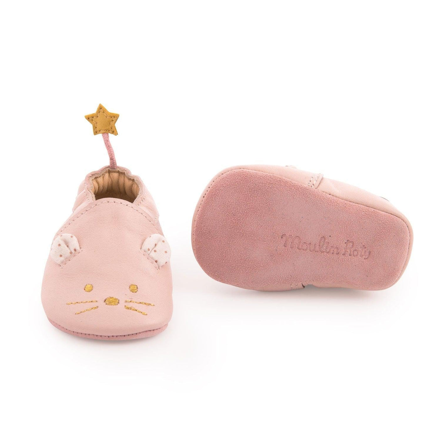 Moulin Roty Pink Leather Slippers - Princess and the Pea Boutique