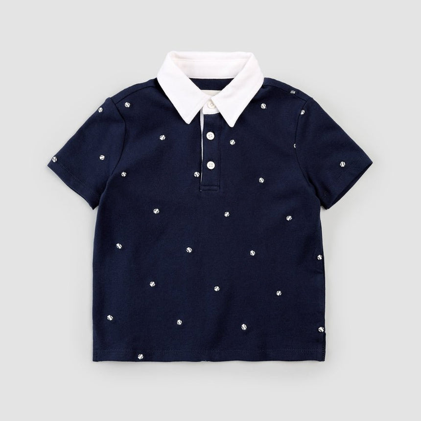 MTL - Embroidered Dress Blues Pique Polo - Princess and the Pea Boutique