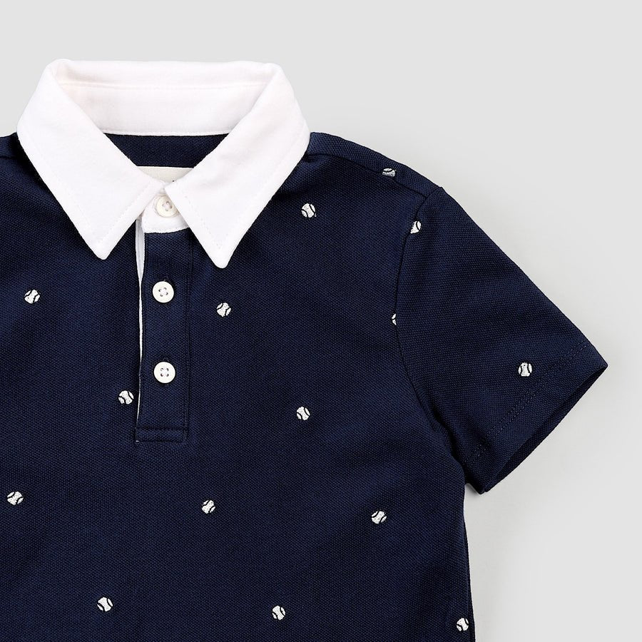 MTL - Embroidered Dress Blues Pique Polo - Princess and the Pea Boutique