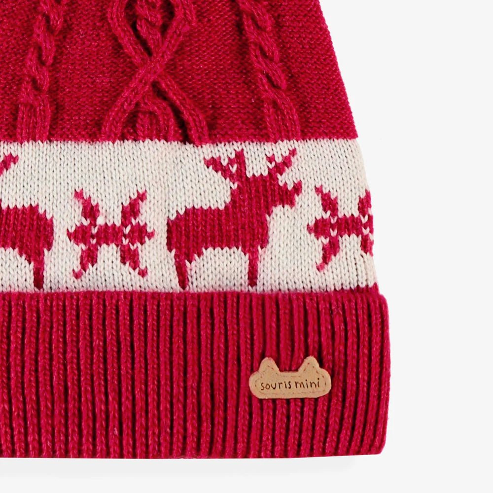 Newborn Red knit beanie with jacquard patterns - Princess and the Pea Boutique