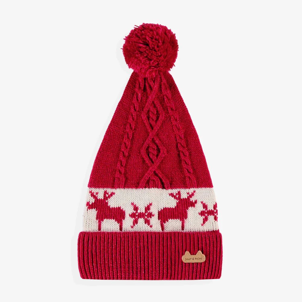 Newborn Red knit beanie with jacquard patterns - Princess and the Pea Boutique