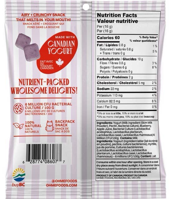 OHME! Blueberry Yogurt Crunch Snack Size 16g - Princess and the Pea Boutique