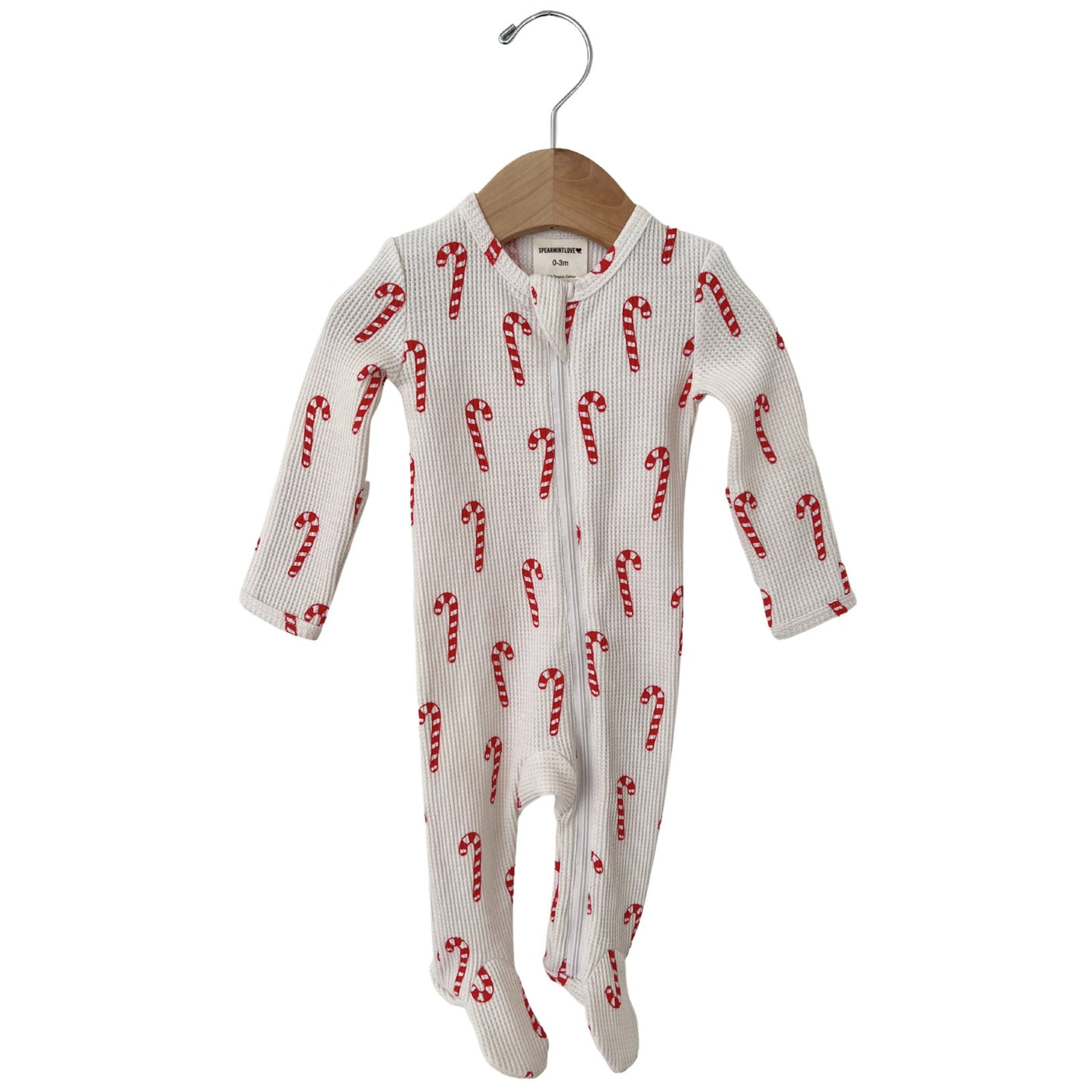 Organic Waffle Basic Zip Footie - Candy Cane - Princess and the Pea Boutique