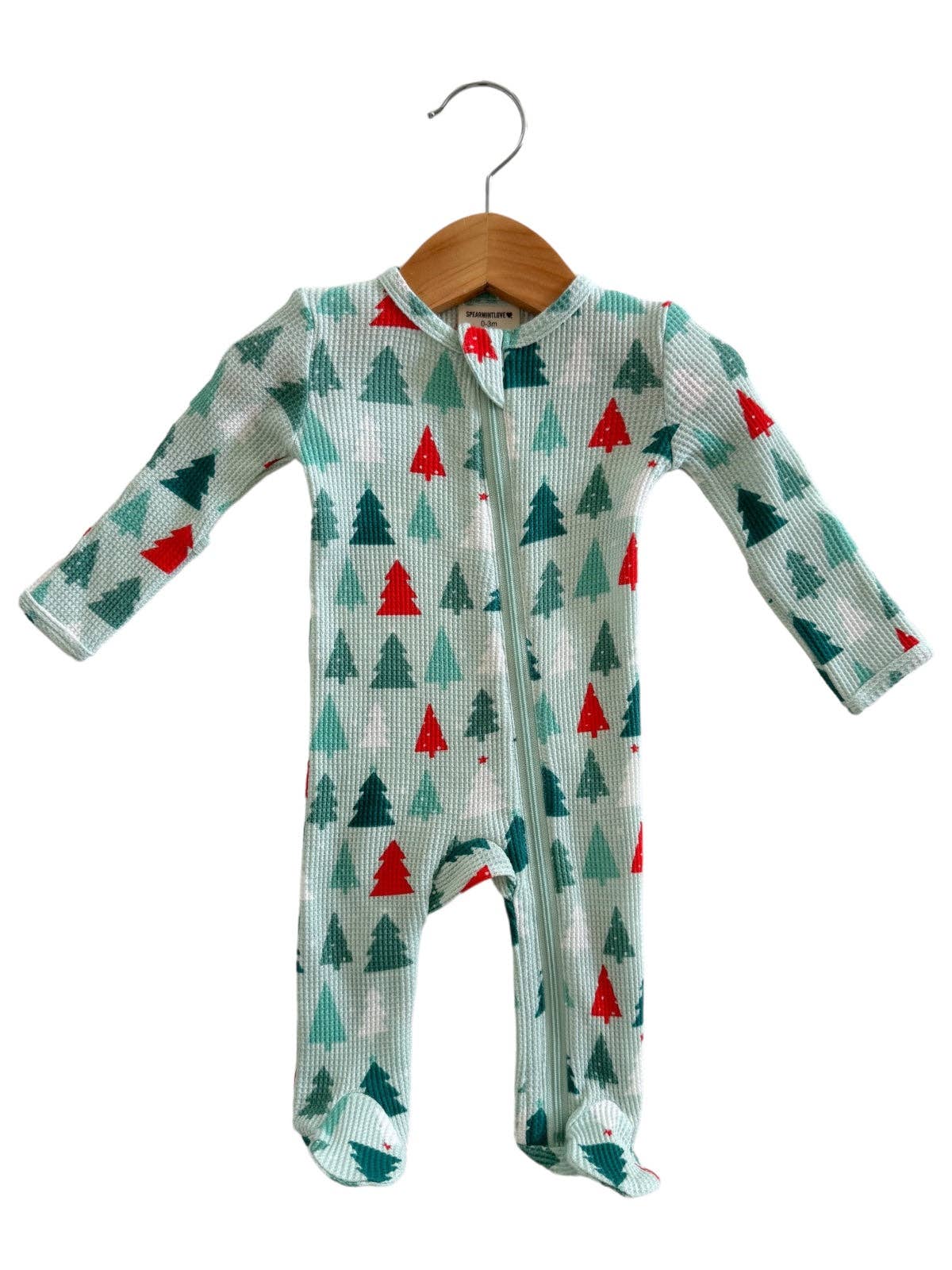 Organic Waffle Basic Zip Footie - Festive Firs - Princess and the Pea Boutique