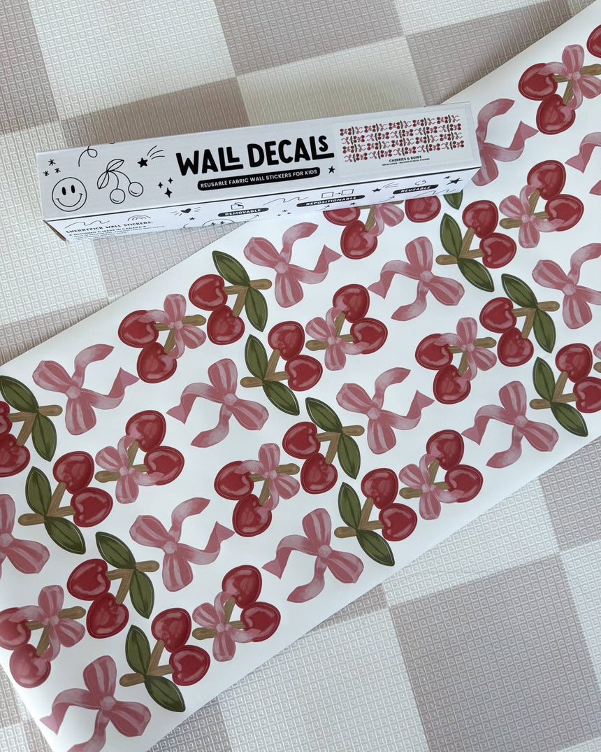 Peel & Stick Fabric Wall Stickers - Cherries & Bows - Princess and the Pea Boutique