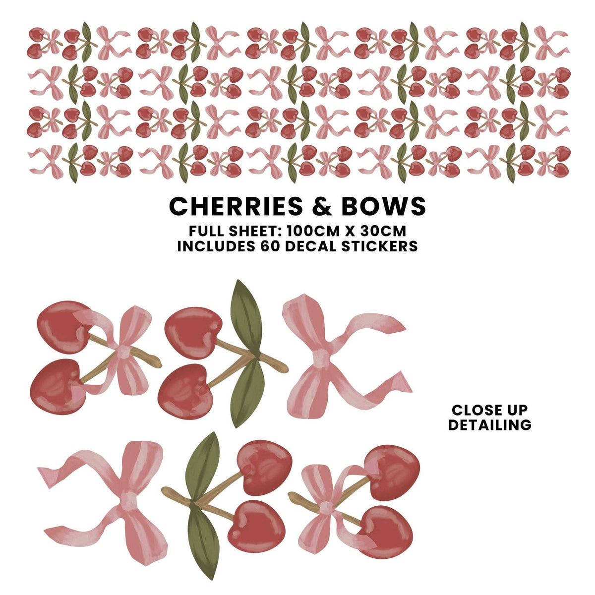 Peel & Stick Fabric Wall Stickers - Cherries & Bows - Princess and the Pea Boutique