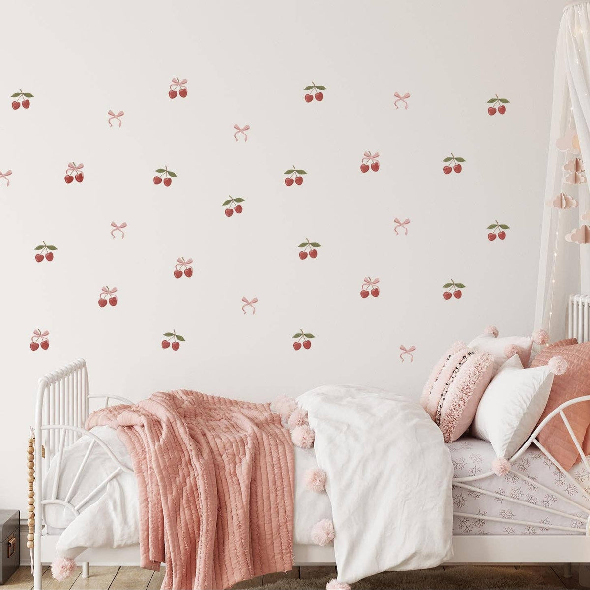Peel & Stick Fabric Wall Stickers - Cherries & Bows - Princess and the Pea Boutique